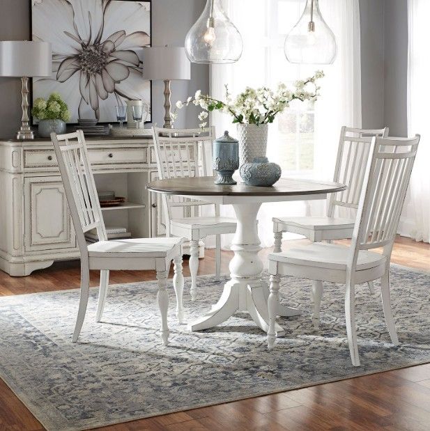 Liberty Furniture Magnolia Manor 5-Piece Antique White/Weathered Bark Optional Drop Leaf Dining Set-1