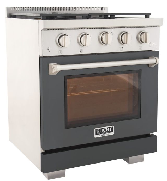 Kucht Professional KFX Series 30" Stainless Steel Pro Style Propane Gas Range with Cement Gray Door and True Simmer Burners-2