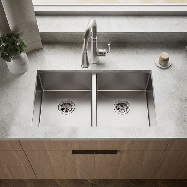 KOHLER® Strive® Stainless Steel 32" Undermount Double-Bowl Kitchen Sink with Accessories-1