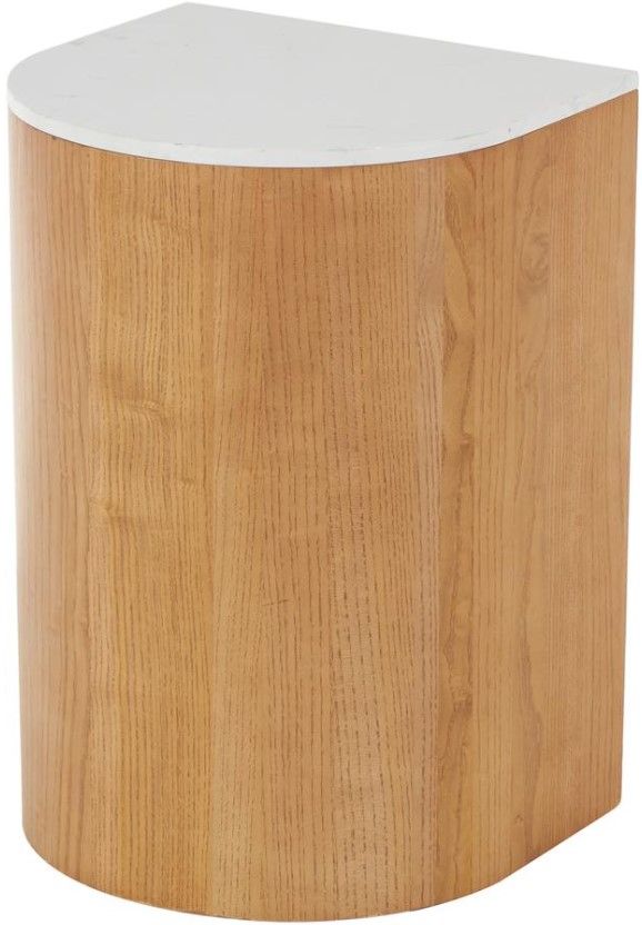 Deco Marche White Marble Side Table with Brown Base-1