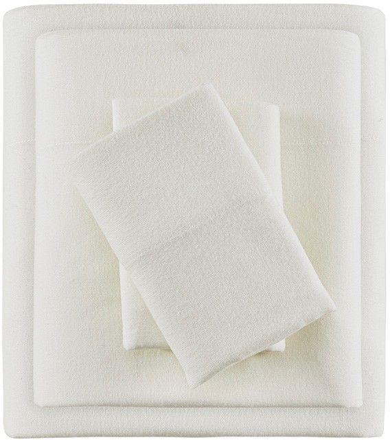 Olliix by True North by Sleep Philosophy Ivory Solid Full Cozy 100% Cotton Flannel Printed Sheet Set-0
