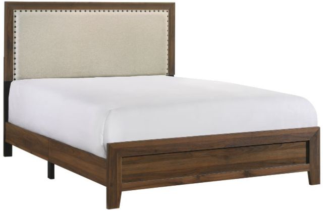 Crown Mark Millie Brown Cherry Full Upholstered Panel Bed-0
