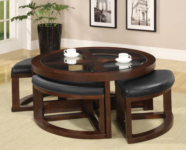 Furniture of America® Crystal Cove Glass Coffee Table with Dark Walnut Base-1