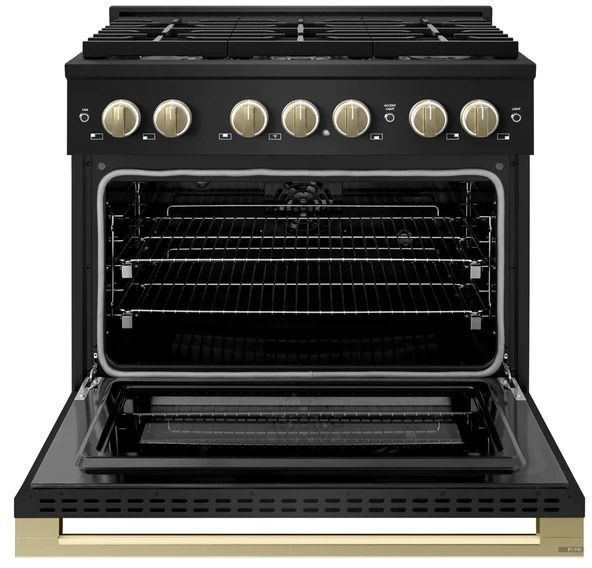 ZLINE Marino 36" Black Stainless Steel Pro Style Dual Fuel Range with Champagne Bronze Accents-1