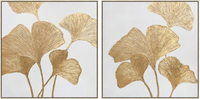 Classy Living 2-piece Lustrous Ginkgo Leaf Diptych Wall Art Set-0