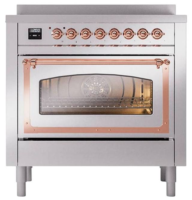 Ilve® Nostalgie II Noblesse 36'' Stainless Steel Pro Style Induction Range with Copper Trim-1