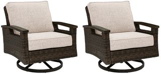 Signature Design by Ashley® Drakes Beach 2-Piece Beige/Dark Brown Aluminum Outdoor Swivel Lounge Chair