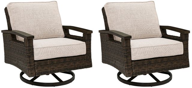 Signature Design by Ashley® Drakes Beach 2-Piece Beige/Dark Brown Aluminum Outdoor Swivel Lounge Chair-0