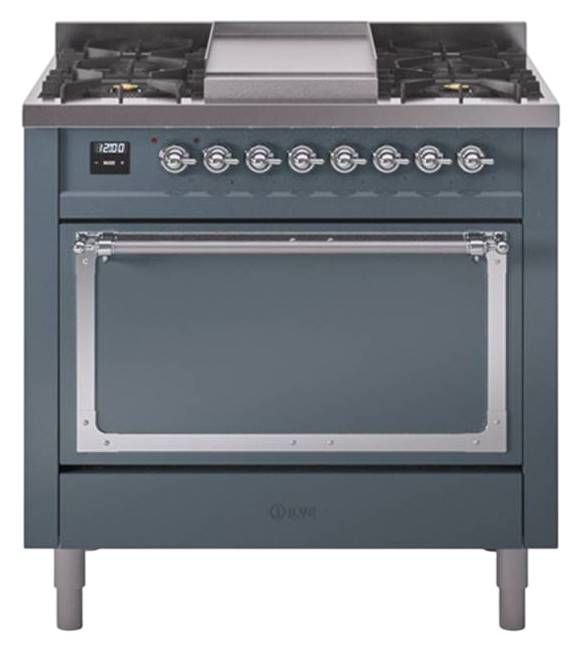 Ilve® Nostalgie II Noblesse 36'' Blue Gray Pro Style Dual Fuel Range with Chrome Trim-0
