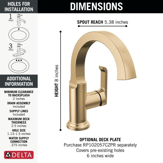 Delta Tetra™ Lumicoat® Champagne Bronze Single Handle Bathroom Faucet-3