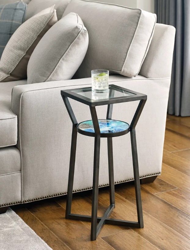 Hammary® Hidden Treasures Carroll Glass Top Square Accent Table with Black Base-1