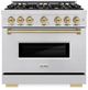 ZLINE Autograph Edition 36". 5.2 cu. ft. Dual Fuel Range with 6 Burner DuoPro™ Cooktop and Electric Convection Oven in Stainless Steel and Champagne Bronze Accents -0