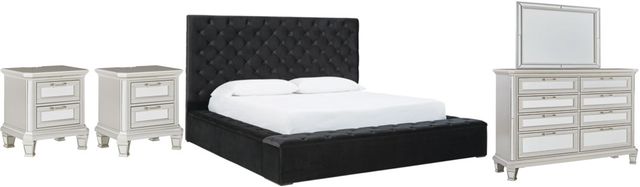 Signature Design by Ashley® Lindenfield 5-Piece Black/Silver Queen Upholstered Storage Bed Set-0