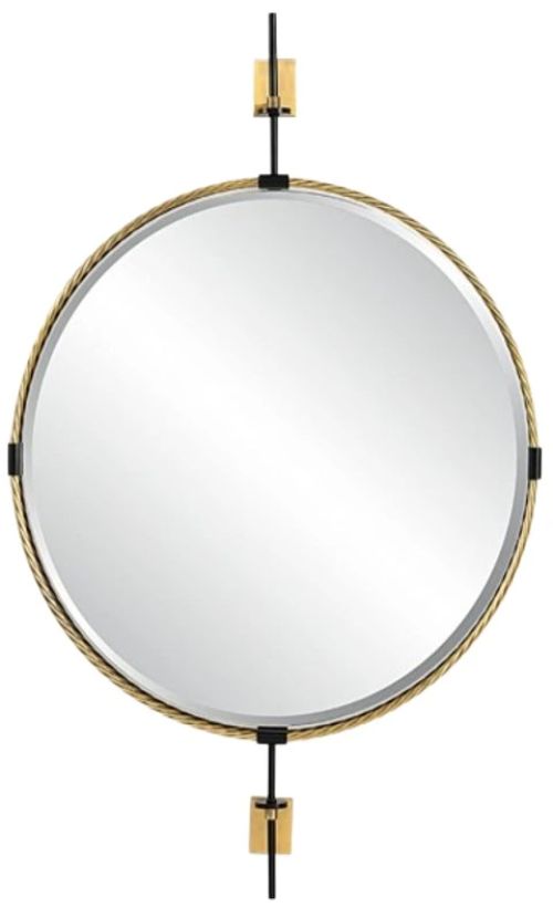 Uttermost® Guardrail Antique Brass/Black Round Mirror-0