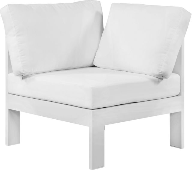 Meridian Furniture Nizuc White Waterproof Fabric Outdoor Patio Aluminum Corner Chair-0