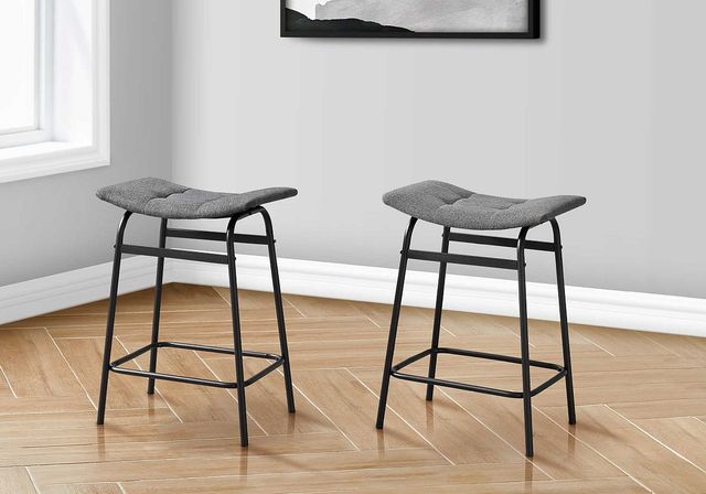 Monarch Specialties Inc. 2-Piece Black/Grey 24" Upholstered Counter Height Stools Set-1