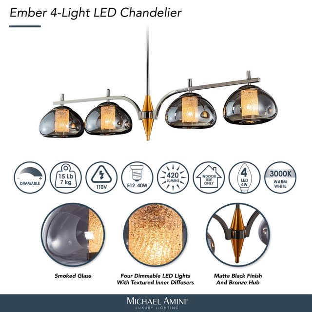 Michael Amini® Ember Black/Gold 4-Light LED Chandelier-3