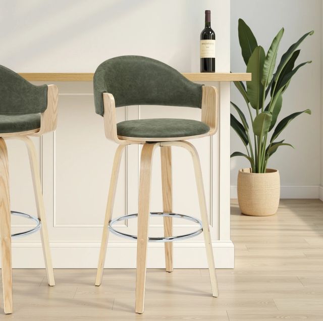 Armen Living Daxton 3-Piece Oak/Vintage Green Barstool Set-1