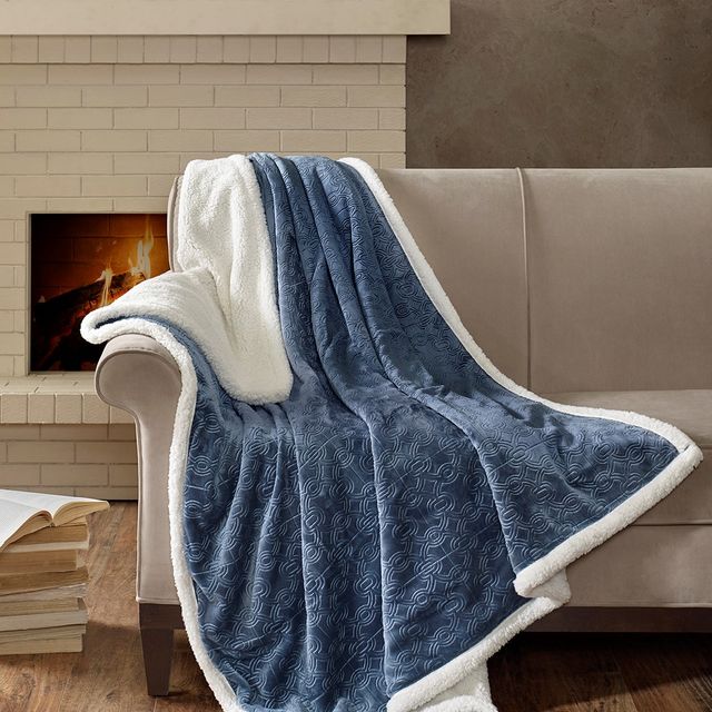 Olliix by Madison Park Elma 1 Blue Oversized Textured Plush Throw-1