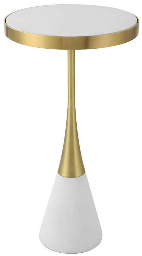Uttermost® Apex Matte White Accent Table with Brushed Brass Accents-0