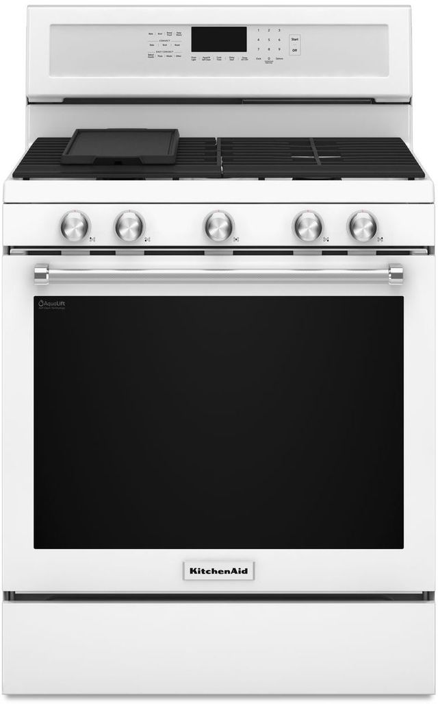 KitchenAid® 30" White Freestanding Gas Range-1