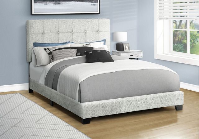 Monarch Specialties Inc. Light Grey Boucle Upholstered Full Bed-1