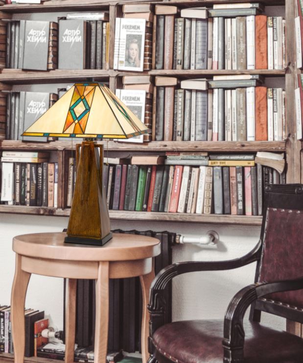 Cal® Lighting & Accessories Tiffany Wood/Yellow Table Lamp-1
