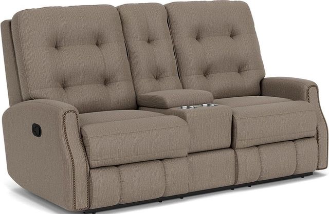 Flexsteel® Devon Brown Pewter Manual Reclining Loveseat with Console-0