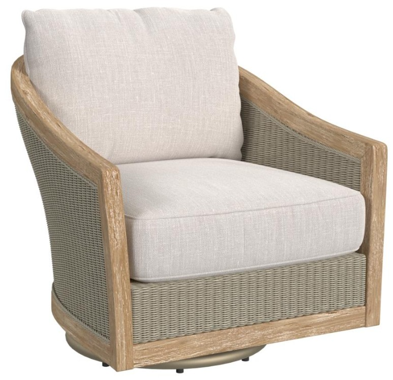 Sunset West Cambria Latte/Natural Teak/Wicker Swivel Outdoor Club Chair with Canvas Canvas Cushion