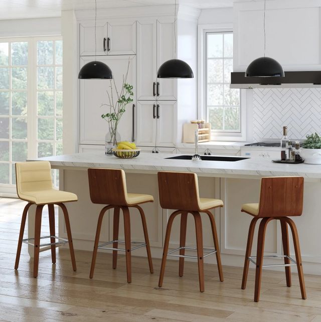 Armen Living Vienna 3-Piece Cream/Walnut Swivel Counter Stool Set-1