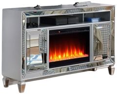 Furniture of America® Seginus Silver TV Stand with FirePlace