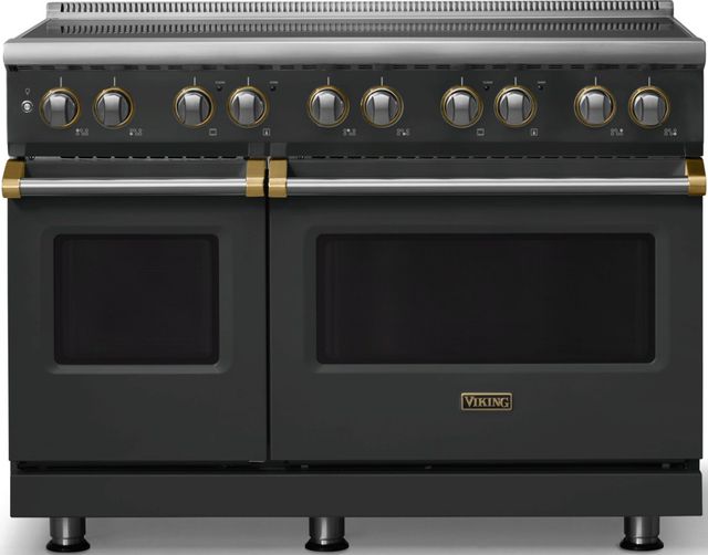 Viking® 5 Series 48" Antique Bronze Pro Style Induction Range with Brushed Brass Trim-0