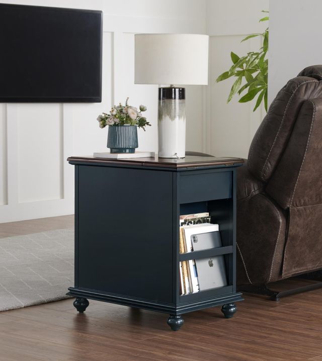Martin Svensson Elegant Walnut Chairside Table with Blue Base-1