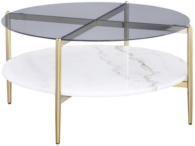 Coaster® Jonelle 3-Piece Tempered Glass Top Occasional Table with Gold Base and White Accent Set-2