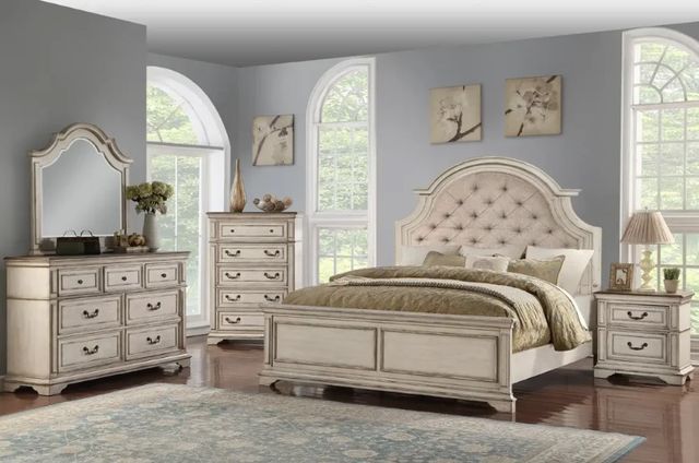 New Classic® Home Furnishings Anastasia Antique White Queen Panel Bed-1