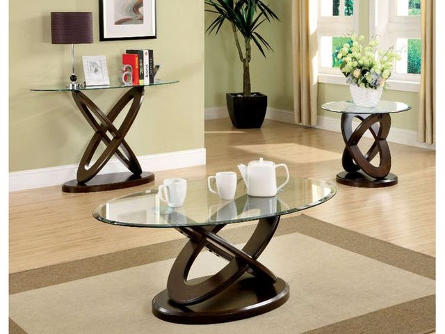 Furniture of America® Atwood II Glass Top End Table with Dark Walnut Base-1