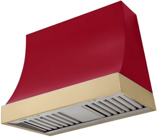 AGA Marquee 36" Piccadilly Red Wall Mounted Range Hood with Brushed Brass Trim-0