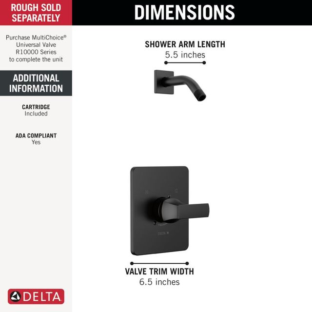 Delta Velum™ Monitor® 14 Series Matte Black Shower Trim - Less Head-2