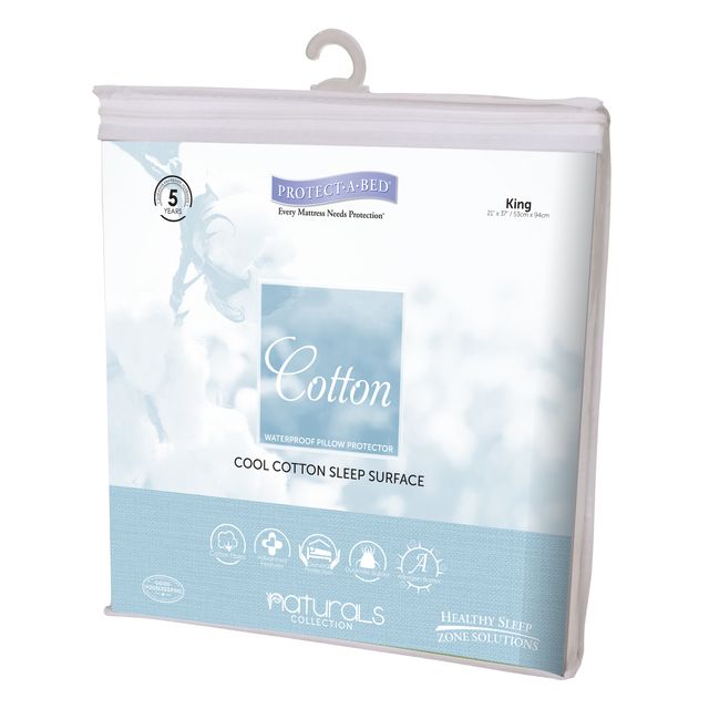 Protect-A-Bed® Naturals White Cotton Waterproof King Pillow Protector-3