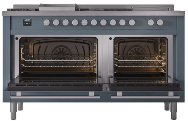 Ilve® Professional Plus II 60" Blue Grey Pro Style Dual Fuel Range-2