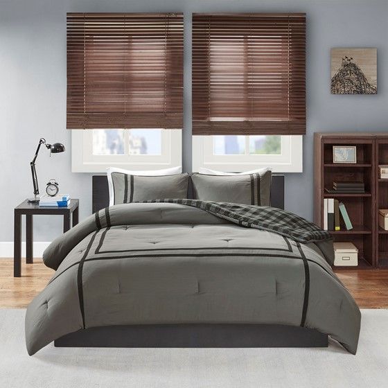 Olliix by Intelligent Design Oxford Grey Full/Queen Reversible Comforter Set-0