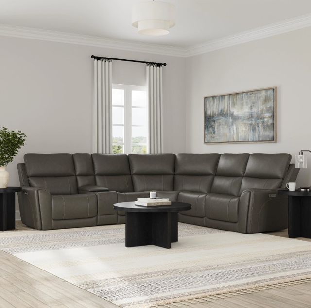 Flexsteel® Carter 6-Piece Smoke Power Reclining Sectional with Power Headrests and Lumbar-1