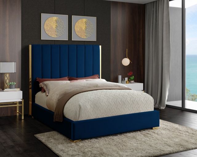 Meridian Furniture Becca Navy Velvet King Bed-1