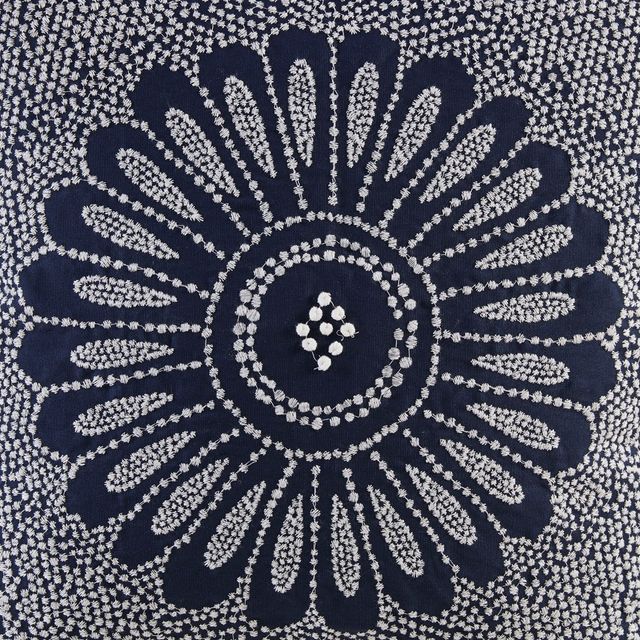 Olliix by INK+IVY Sofia Navy Cotton Embroidered Decorative Square Pillow-2