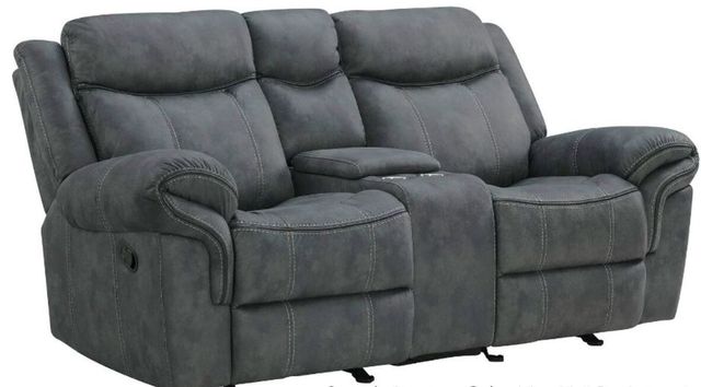 Elements International Sorrento Charcoal Power Glider Reclining Loveseat with Console-0