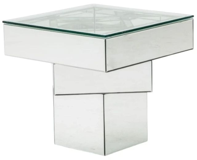 Michael Amini® Montreal™ Glass Top Square End Table with Mirrored Base-0