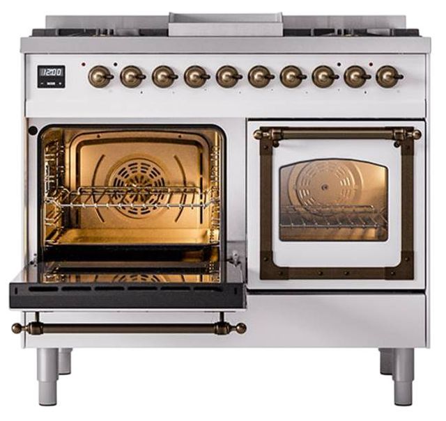 Ilve® Nostalgie II Noblesse 40'' White Pro Style Dual Fuel Range with Burnished Trim-3
