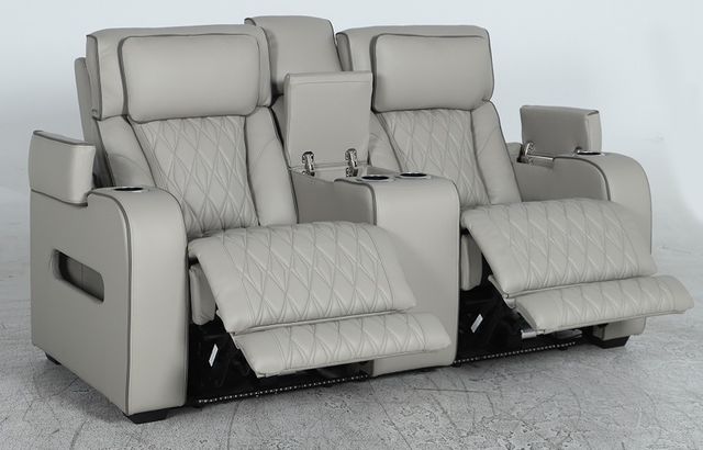 American Wholesale Furniture Opulence Taupe Power Reclining Loveseat with Console-1