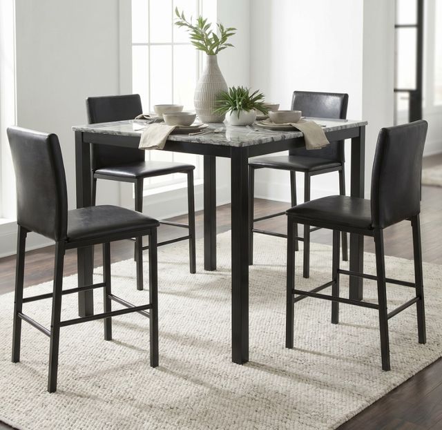 Cramco Julie 5-Piece Marble Top Pub Table with Black Base-1