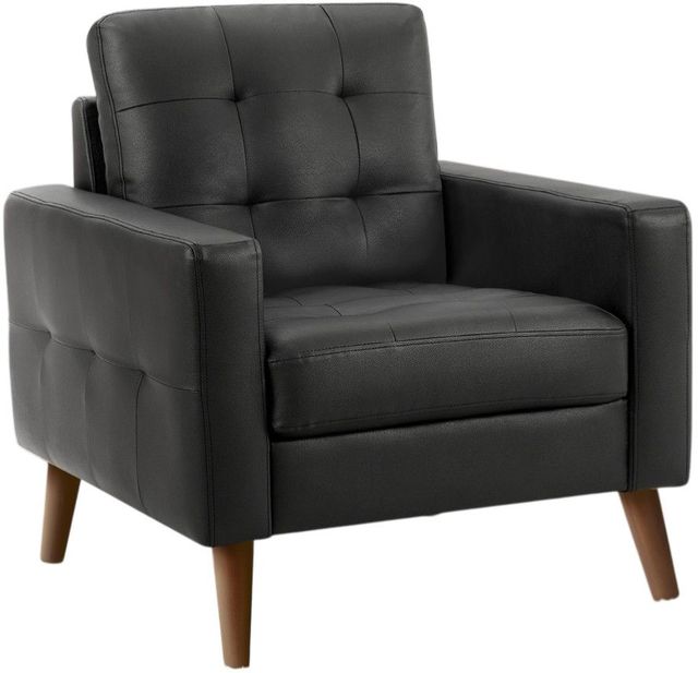 Monarch Specialties Inc. Black 31" Faux Leather Accent Chair with Walnut Wood Legs-0